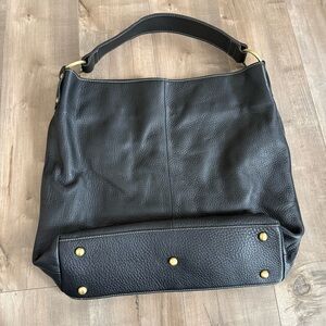 AmeriLeather Handbag Cynthia Large Shoulder‎ Tote Hobo Black Leather Gold Feet